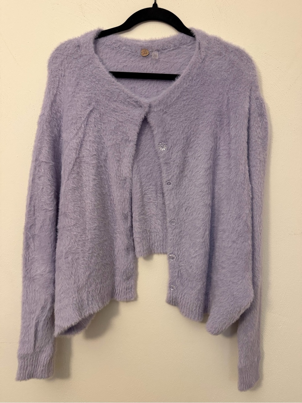 102 - Cozy Fuzzy Lilac Button-Front Cardigan